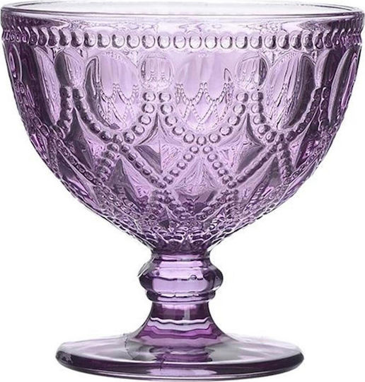 Inart Ice Cream Serving Bowl Round Glass Purple with Diameter 11cm 4pcs