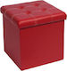 Stool For Living Room With Storage Space Upholstered with Leatherette Red White 38x38x38cm