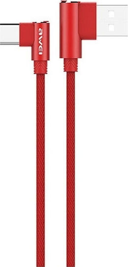 Awei CL-33 Angle (90°) / Regular USB 2.0 Cable USB-C male - USB-A Κόκκινο 1.2m