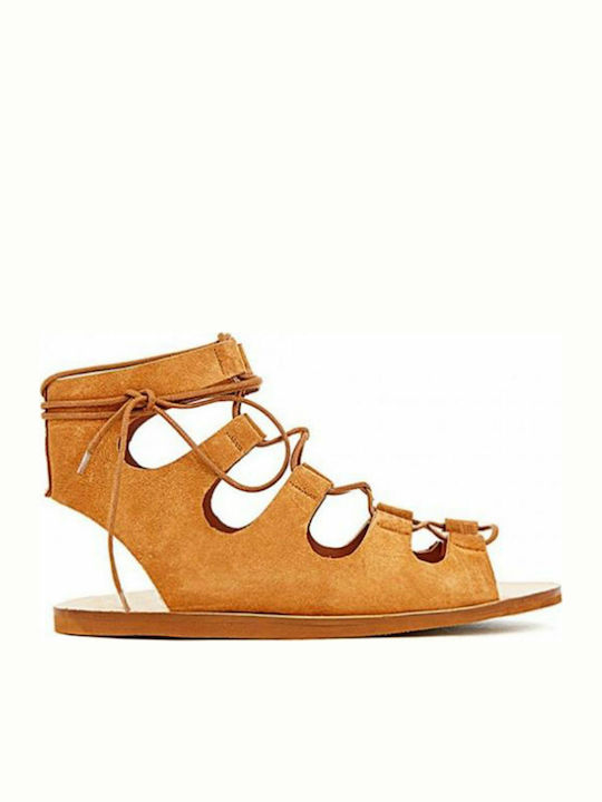 Sante Damen Flache Sandalen Gladiator in Tabac Braun Farbe