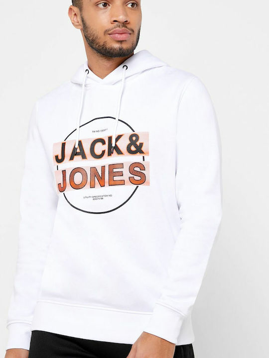 Jack & Jones Men's Sweatshirt with Hood & Pockets White