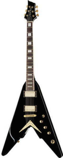Harley Benton Victory Plus Elektrische Gitarre Fliegendes V mit HH Tonabnehmerkonfiguration Schwarz