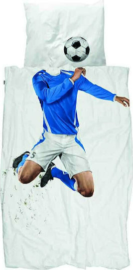 Snurk Footballer Kids Duvet Cover Single Blue 160x220cm