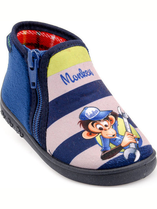 Mini Max Anatomic Kids Slipper Ankle Boot Blue Monkey Marino