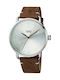 Q&Q Watch Battery with Brown Leather Strap QB74J511Y