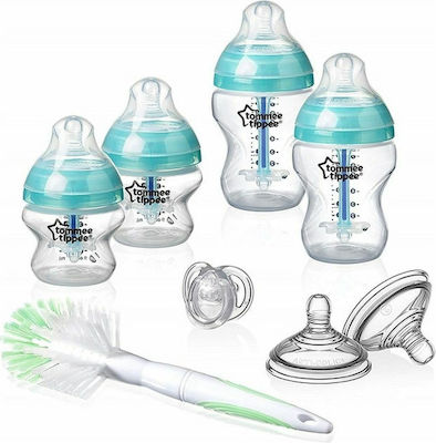 Tommee Tippee Set Sticle de Plastic pentru Bebeluși Advanced Comfort Vented Bottle Starter Kit Anti-Colici cu Tetină de Silicon pentru 0+, 0+ m, luni Turquoise 260ml 8buc