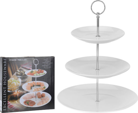 Excellent Houseware Dreistöckige Porzellan-Ornamentplatte Porzellan Ordnungshüter 3 Schlitze mit Basis Weiß Ø26.5cm W26.5xL26.5cm 1Stück