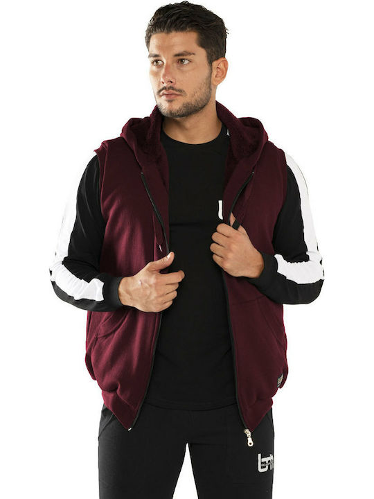 Bodymove Men's Sweatshirt Jacket with Hood and Pockets Burgundy