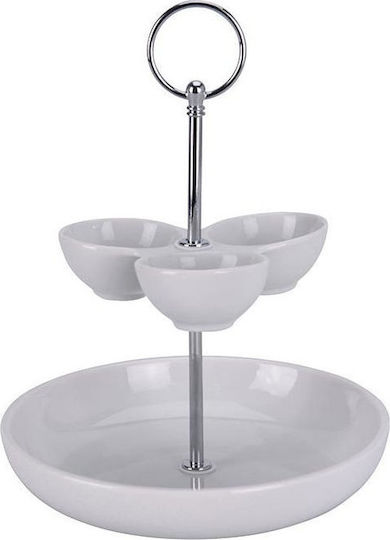 Excellent Houseware Porcelain Dessert Tower Stand with 2 Tiers Two-tier Porcelain Orntevier White Ø25.5cmxY25.5cm 25.5x25.5x25.5cm