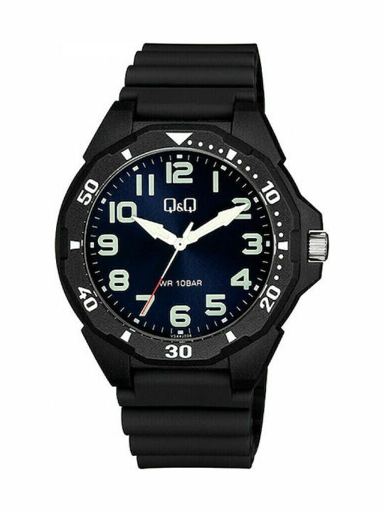 Q&Q Ανδρικό Ρολόι 42mm Μπαταρίας με Μαύρο Καουτ...