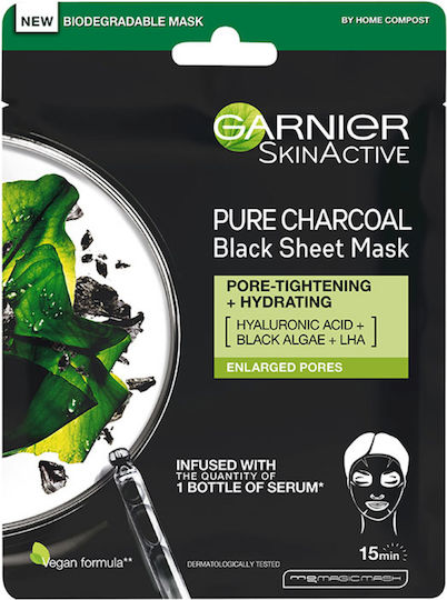 Garnier SkinActive Pure Charcoal Sheet Μάσκα Προσώπου για Καθαρισμό με Ενεργό Άνθρακα 28gr