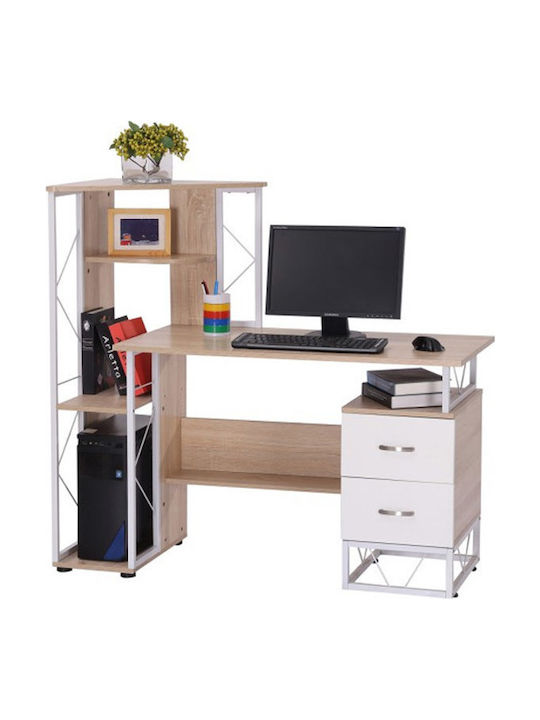 Computer Büro mit Bücherregal Holz mit Metallbeinen 133x55x123cm