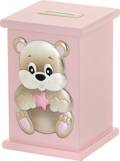 Prince Silvero Παιδικός Κουμπαράς Ξύλινος Ροζ 13x13x8cm