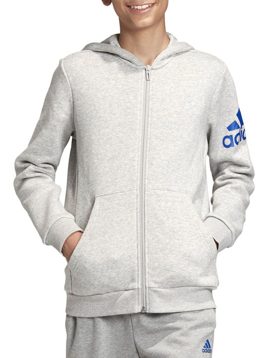 Adidas Boys Athleisure Cotton Hooded Sweatshirt with Zipper Gray