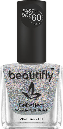 Beautifly Glossy Βερνίκι Νυχιών Μακράς Διαρκείας Quick Dry 600 Silver Dust 20ml