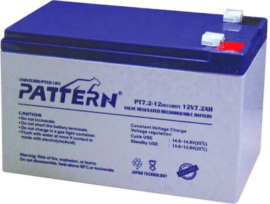 Pattern Battery PT7.2-12 F1 4.8mm Μπαταρία UPS με Χωρητικότητα 7.2Ah και Τάση 12V 1τμχ
