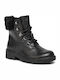 Geox Casey Kids Leather Military Boots with Zipper Black