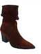 7524 Suede Women's Ankle Boots with High Heel Tabac Brown