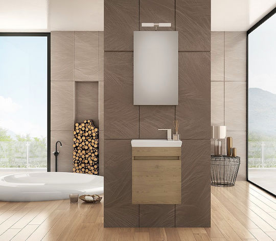 Drop Luxus 45 Countertop with Sink & Mirror with Light L43xW25xH50cm PL Wood