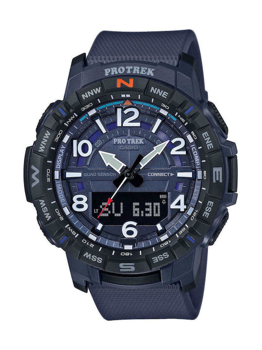 Casio Pro Trek Uhr Chronograph Batterie mit Blau Kautschukarmband