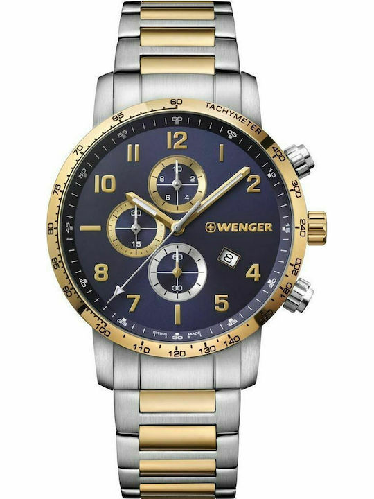 Wenger Attitude Men's Watch 44mm Chronograph Battery with Silver Metal Bracelet