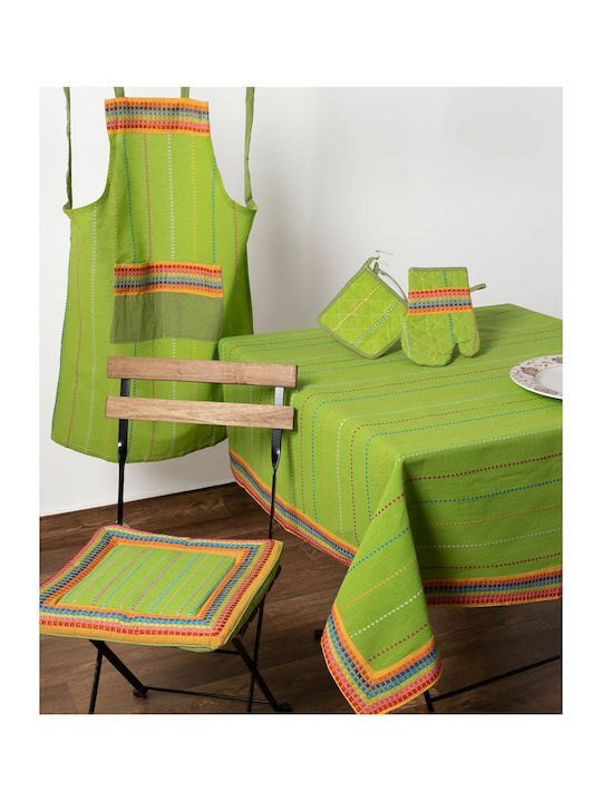 Silk Fashion Tablecloth Cotton with Embroidery Set Moda Green 140x140cm