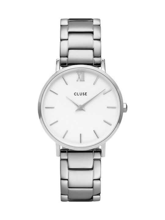 Cluse Minuit 3-Link Uhr mit Silber Metallarmband