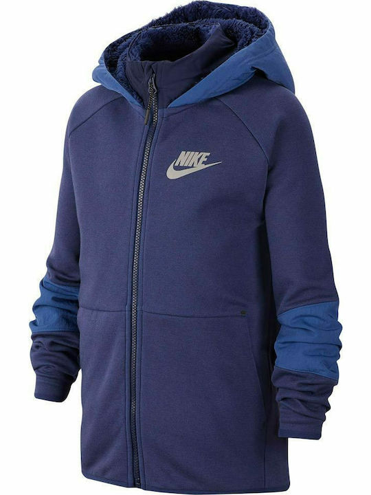 Nike Αθλητική Παιδική Ζακέτα Φούτερ Fleece με Κουκούλα Μπλε Sportswear Tech