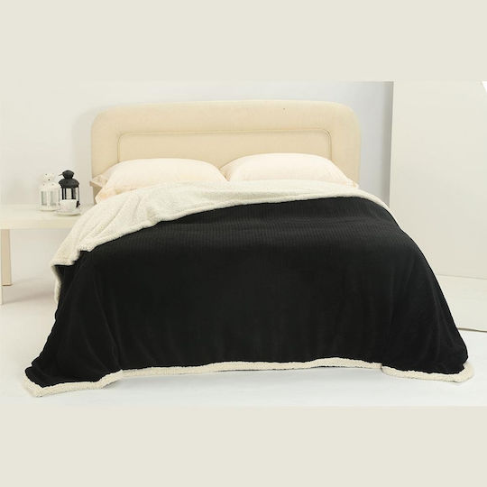 Silk Fashion Pineapple Κουβέρτα Sherpa Υπέρδιπλη 220x240εκ. Black