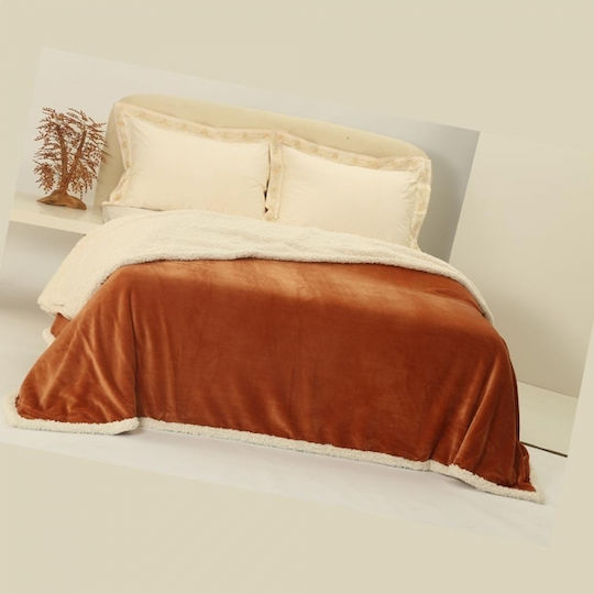 Silk Fashion Damask Κουβέρτα Sherpa Υπέρδιπλη 220x240εκ. Camel