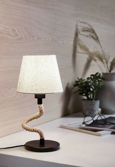 Eglo Rampside Vintage Table Lamp from Rope for Socket E27 with Beige Shade and Black Base
