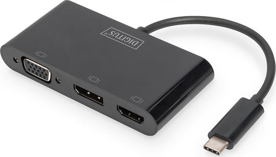 Digitus USB-C Docking Station with HDMI/DisplayPort 4K and Support for 3 Monitors Gray (DA-70859)