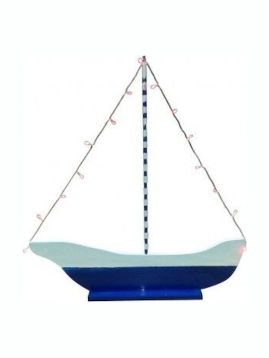 Christmas Wood Illuminated Ships Figure Blue 77x72x12cm