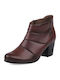 Ragazza Leather Women's Ankle Boots with Medium Heel Burgundy