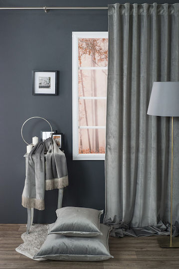 Teoran Κουρτίνα με Τρέσα Velvet Γκρί 140x260εκ.