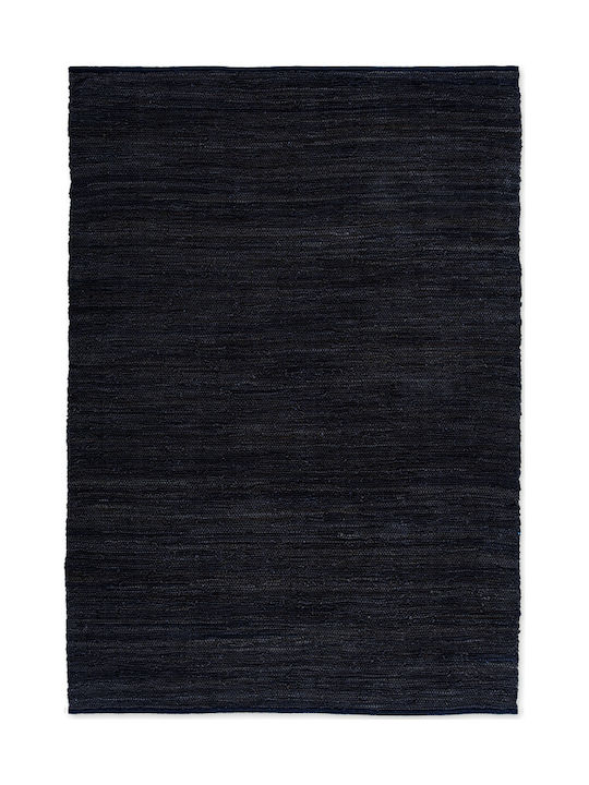 Tapicap Kelim Rug Fireplace Rectangular Leather Black