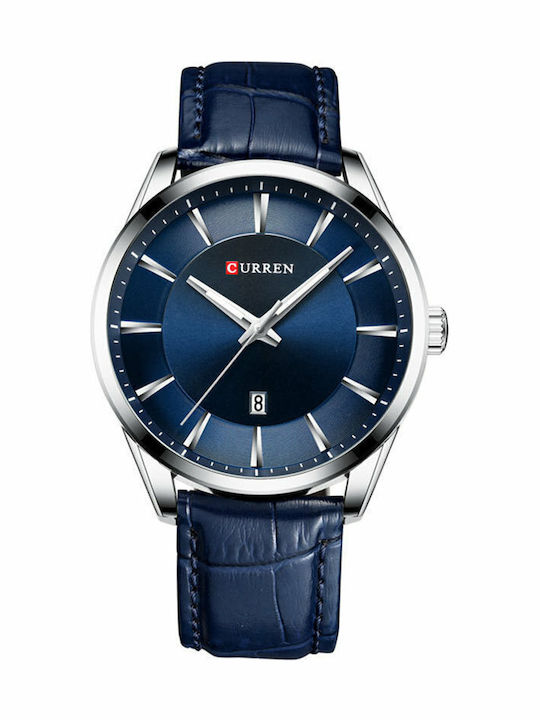 Curren Herrenuhr 45mm Batterie mit Blau Lederar...