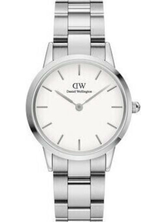 Daniel Wellington Iconic Link Γυναικείο Ρολόι 32mm Μπαταρίας με Ασημί Μεταλλικό Μπρασελέ