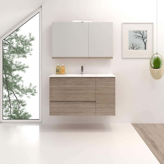 Zebis Smile 100 Πάγκος με Νιπτήρα, Καθρέπτη & Στήλη με Φως Μελαμίνη Μ101xΒ46xΥ60cm Μπεζ