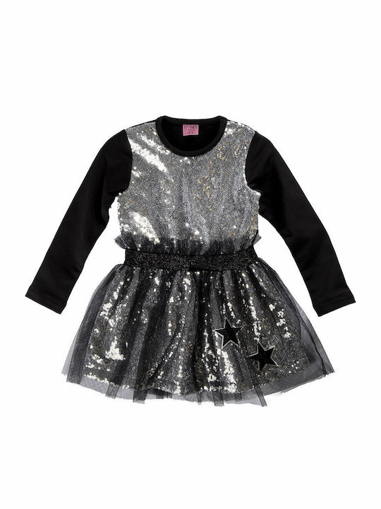 Rochie Fete Mânecă Lungă Din Tulle Set Cu Accesorii Argintiu