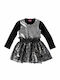 Rochie Fete Mânecă Lungă Din Tulle Set Cu Accesorii Argintiu
