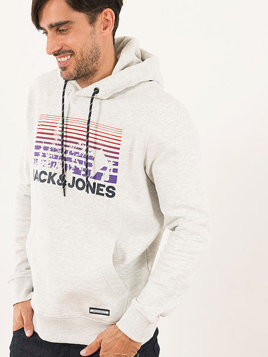 Jack & Jones Men's Sweatshirt with Hood White Melange