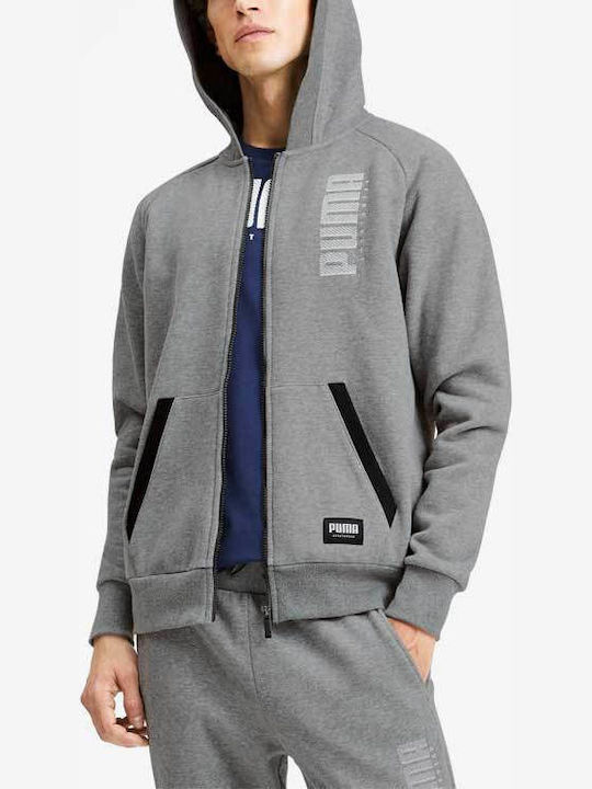 Puma Athletics Men's Sweatshirt Jacket with Hood and Pockets Gray