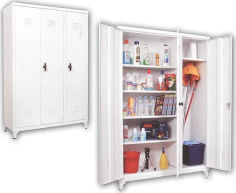 Dreiflügeliger Schrank LTS 1 Metallisch Verzinkt mit Trennwand & 5 Regale 118x42x175cm