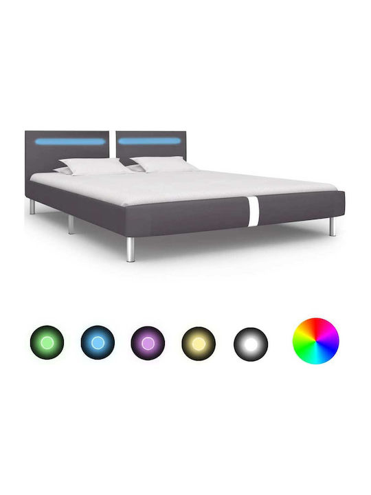 Κρεβάτι King Size Επενδυμένο με Δερματίνη Γκρι με Τάβλες για Στρώμα 180x200cm