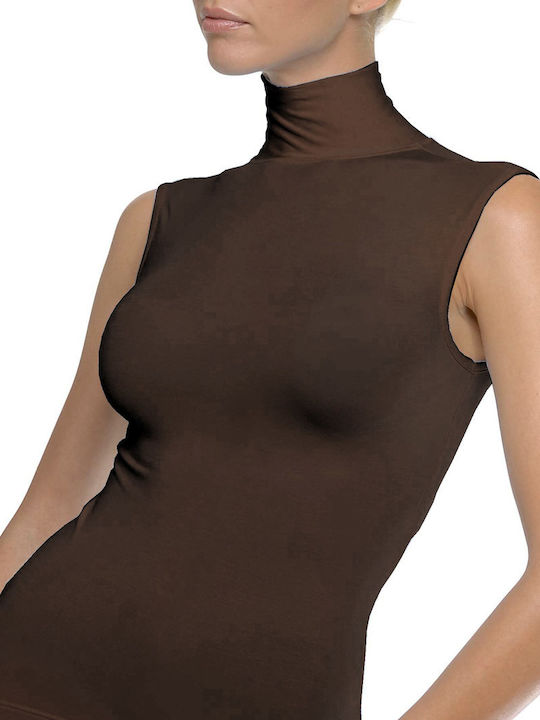 Helios Women's Sleeveless Turtleneck T-Shirt Chocolate