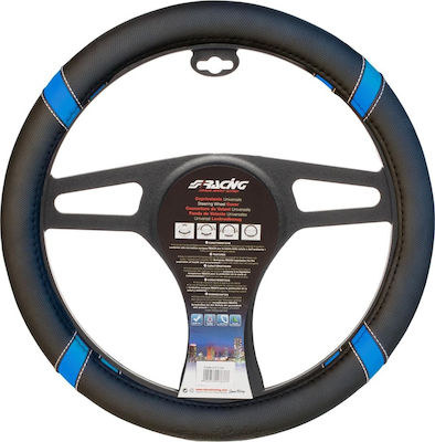 Simoni Racing Auto-Lenkradbezug Cross Blue mit Durchmesser 37-39cm. Synthetisch Schwarz SRCVT/44B