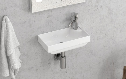 Karag Litos Стенен Окачена мивка Порцелан 40x22x11см Бял Karag Litos Стенен Окачена мивка Порцелан 40x22x11см Бял