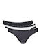 24/7 Weekend Tanga Βαμβακερά Femei Slip 3Pack cu Dantelă Alb/negru/gri