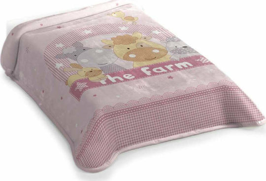 Belpla Κουβέρτα Κούνιας The Farm 664 Βελουτέ Ροζ 110x140εκ.